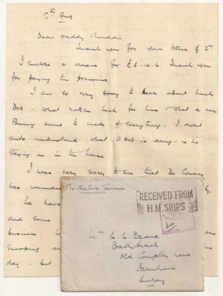 Wwii Letter.  Royal Navy Officer 1940,  Killed In Action.  German Bombers & Raf.