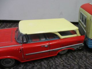 VINTAGE TIN LITHO HAJI CAMPER AND FRICTION CHRYSLER STATION WAGON 2