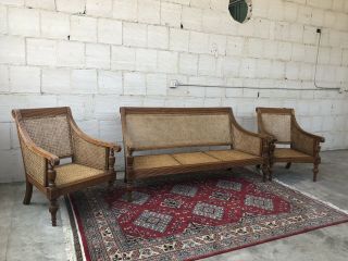 Teak Wood And Rattan/wicker 3 Pice Chairs