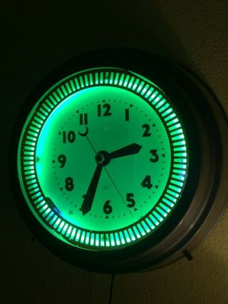 1940 ' s Vintage Industrial Neon Spinner Clock with Illusion Wheel - 15 