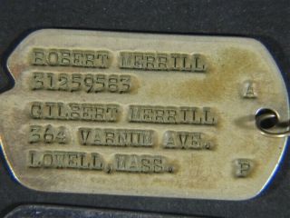 4 Vintage Military DOG TAGS Robert Merrill Lowell Mass x4 2