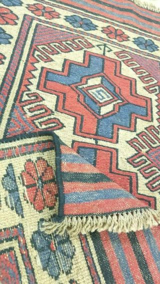 ANTIQUE CR.  1940 HAND - KNOTTED CAUCASIAN AFGHAN TRIBAL RUG 100 WOOL 3 ' X 5 ' FT 6
