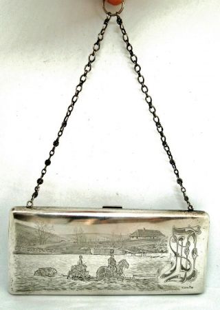 ANTIQUE RUSSIAN IMPERIAL 84 SILVER ENGRAVED PURSE KHLEBNIKOV MOSCOW 1910 400 G 3