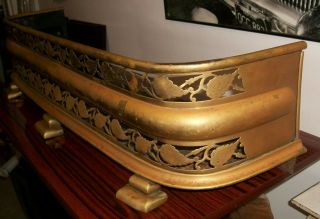 Antique Brass Fireplace Surround Fender.  Ornate.  Footed. 2