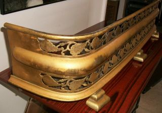 Antique Brass Fireplace Surround Fender.  Ornate.  Footed. 3
