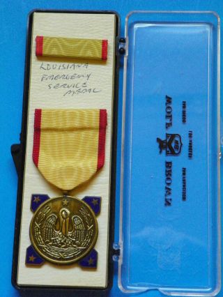 Korean War Louisiana National Guard Emergency Service Medal W/ Ribbon Bar & Case