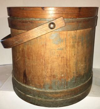 HUGE Antique Primitive Wooden Firkin Old Paint W/Lid AAFA Shaker Style Bucket 3