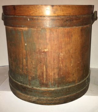 HUGE Antique Primitive Wooden Firkin Old Paint W/Lid AAFA Shaker Style Bucket 4