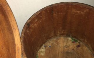 HUGE Antique Primitive Wooden Firkin Old Paint W/Lid AAFA Shaker Style Bucket 6