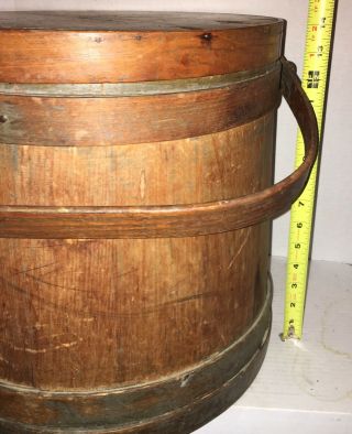 HUGE Antique Primitive Wooden Firkin Old Paint W/Lid AAFA Shaker Style Bucket 9