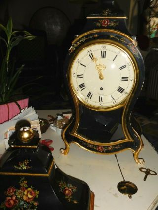 Vintage Rare Swiss Black Lacquer Clock With Shelf By Zenith Le Locle