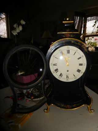 Vintage Rare Swiss Black Lacquer Clock with Shelf by Zenith Le Locle 7