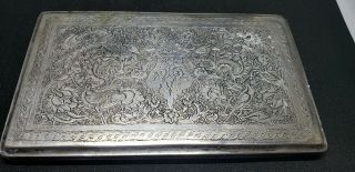 Stunning Antique Persian Qajar Islamic Solid Silver Figural Cigarette Case