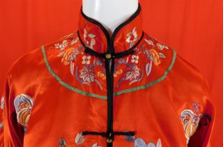 Antique Chinese Red Silk Colorful Embroidered Peony Butterfly Robe Jacket Vtg 4