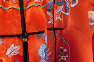 Antique Chinese Red Silk Colorful Embroidered Peony Butterfly Robe Jacket Vtg 5