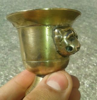 Roman Ancient Bronze Copper Wine Cup W Lion Head W/ Decor Museum Quality
