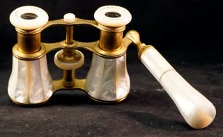Colmont Ft Paris Antique Opera Glasses With Handle Mother Of Pearl