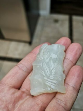 From Old Estate Chinese Qing White Jade Bamboo Ruyi Pendent Asian China 4