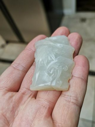 From Old Estate Chinese Qing White Jade Bamboo Ruyi Pendent Asian China 9