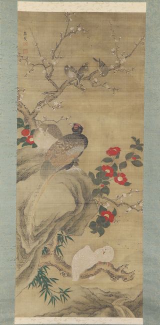 Japanese Hanging Scroll Art Painting " Bird And Flower " Kumashiro Yuhi E7733