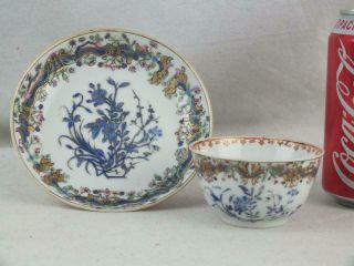 Fine 18th C Chinese Porcelain Blue Enamel Famille Verte Tea Bowl & Saucer