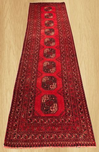 Authentic Hand Knotted Vintage Afghan Aqcha Balouch Wool Area Runner 9.  5 X 2.  7