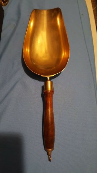 Vintage Brass Wood Handle Scoop Shovel Copper Rivets 17 " Long
