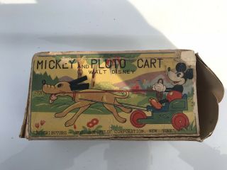 Rare Mickey And Pluto Cart Walt Disney Wind Up Toy 11