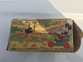 Rare Mickey And Pluto Cart Walt Disney Wind Up Toy 12