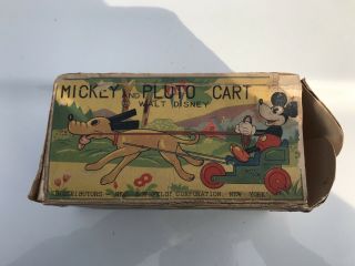 Rare Mickey And Pluto Cart Walt Disney Wind Up Toy 2