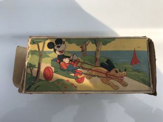 Rare Mickey And Pluto Cart Walt Disney Wind Up Toy 9