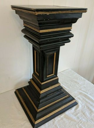 Gorgeous Antique Classical Design Black & Gold Square Pedestal Stand 22 3/4 "