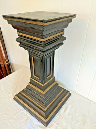 Gorgeous Antique Classical Design Black & Gold Square Pedestal Stand 22 3/4 