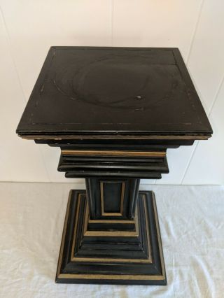 Gorgeous Antique Classical Design Black & Gold Square Pedestal Stand 22 3/4 