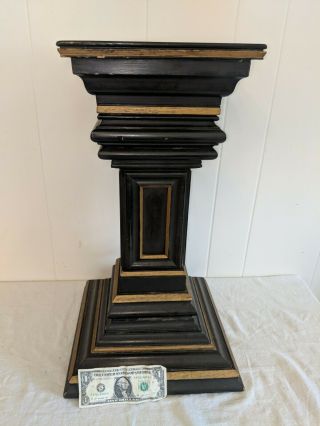 Gorgeous Antique Classical Design Black & Gold Square Pedestal Stand 22 3/4 