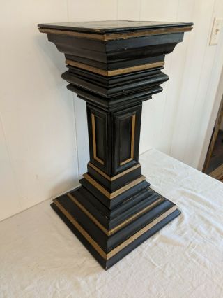 Gorgeous Antique Classical Design Black & Gold Square Pedestal Stand 22 3/4 