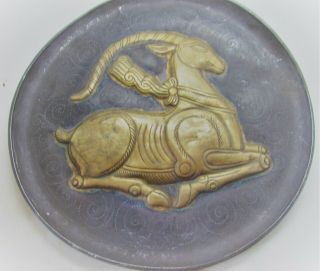 Scarce Ancient Sasanian Silver And Gold Plate Ibex Depicted 400 - 500ad