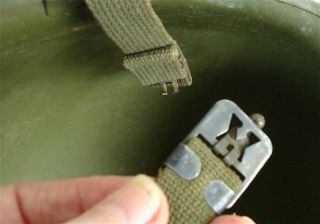 US WW2 M1 Helmet Front Seam Swivel Bale Shell Only W/ Chin Straps & Heat Numbers 11