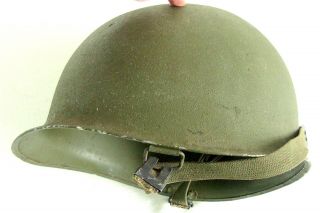 US WW2 M1 Helmet Front Seam Swivel Bale Shell Only W/ Chin Straps & Heat Numbers 3