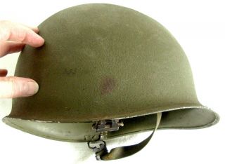 US WW2 M1 Helmet Front Seam Swivel Bale Shell Only W/ Chin Straps & Heat Numbers 4