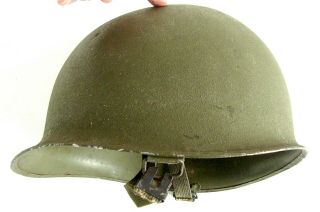 US WW2 M1 Helmet Front Seam Swivel Bale Shell Only W/ Chin Straps & Heat Numbers 6