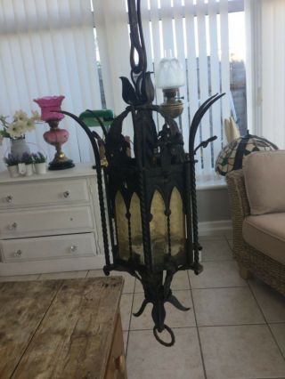 Black Wrought Iron Gothic Lantern Light Complete With Hanging Chain