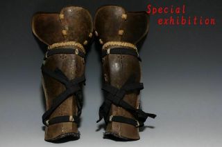 Japan Antique Edo Yoroi Gold Sune Iron Leg Parts Kabuto Tsuba Armor Katana Busho