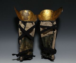 Japan Antique Edo yoroi gold Sune iron leg parts kabuto tsuba Armor katana Busho 7