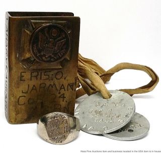 Jarman Family Wwi Trench Art Match Holder Ring Dog Tags Company B124