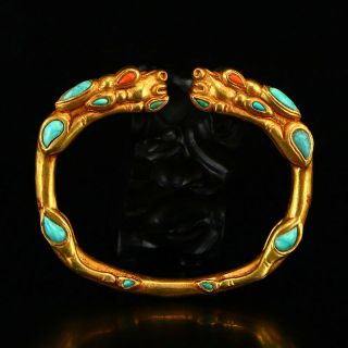 Chinese Gilt Gold Red Copper Inlay Gems Bracelet