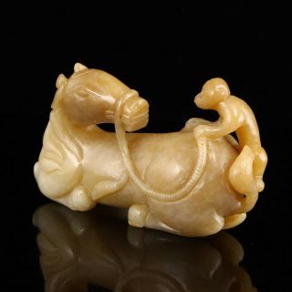 Chinese Hetian Jade Horse & Monkey Statue 3