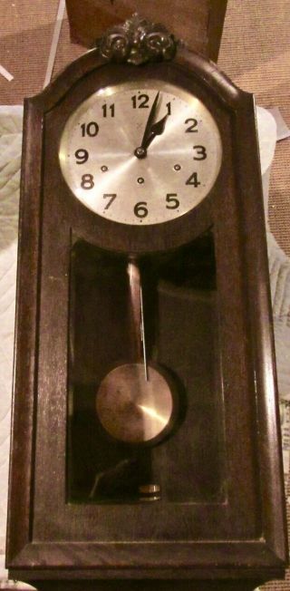 Vintage German Wall Clock - Westminster Chimes - Beveled/leaded Glass In Door - Key