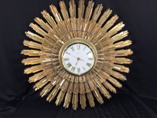 Vintage 1969 Syroco 23 " Atomic Starbust Wall Clock Made In Usa Gold Color 1041