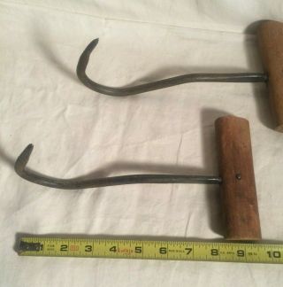 Vintage Antique Primitive Meat ice HAY Bale HOOKS wood handle Farm Barn tool 3